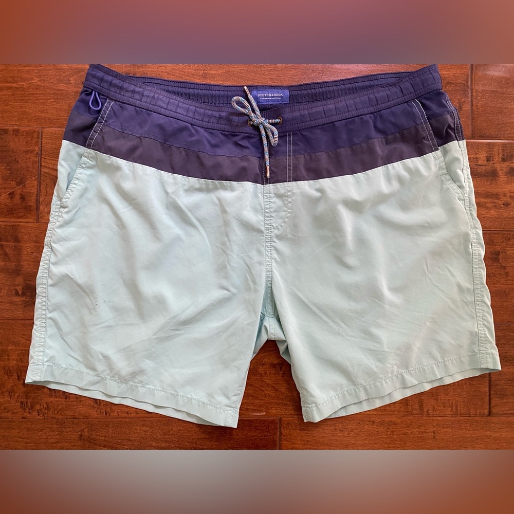 Scotch & Soda Color Block Two-Tone Swim Shorts in Light Aqua and Navy xxl